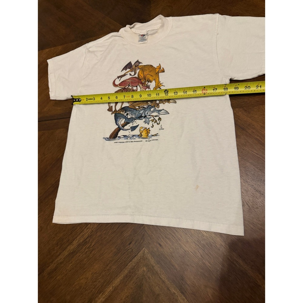 Vintage 2005 Mike Bocianowski Dragon Stack Graphic T-Shirt Jerzees White Medium - Picture 5 of 6